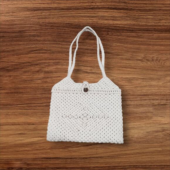 [P100] Macrame Vintage 1970 Crochet Handmade Handbag - Picture 1 of 10